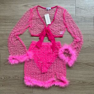 NWT iHeartRaves Pink Sheer Embellished Set